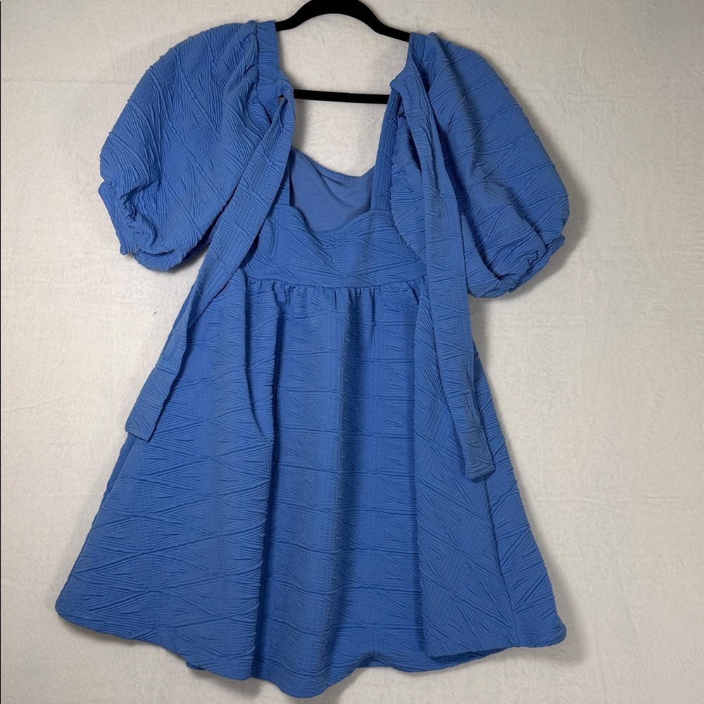Blue Puff Sleeve Dress Free People Womens Daytime Short Mini Dress Blue Size XS - Picture 9 of 10